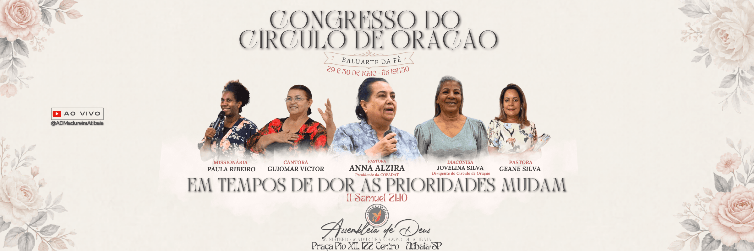 Banner do Congresso do Círculo de Oração Baluarte da Fé da AD Madureira Atibaia