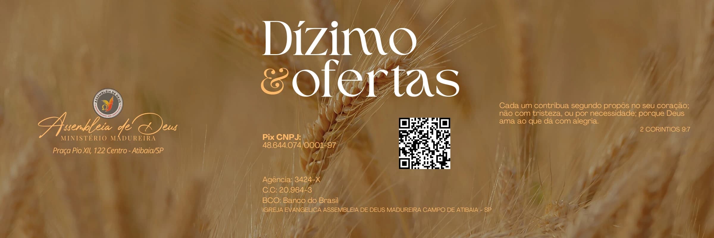 Banner de Dízimos e Ofertas da AD Madureira Atibaia