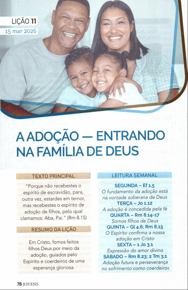 Arte da lição 11 — A Adoção — Entrando na Família de Deus