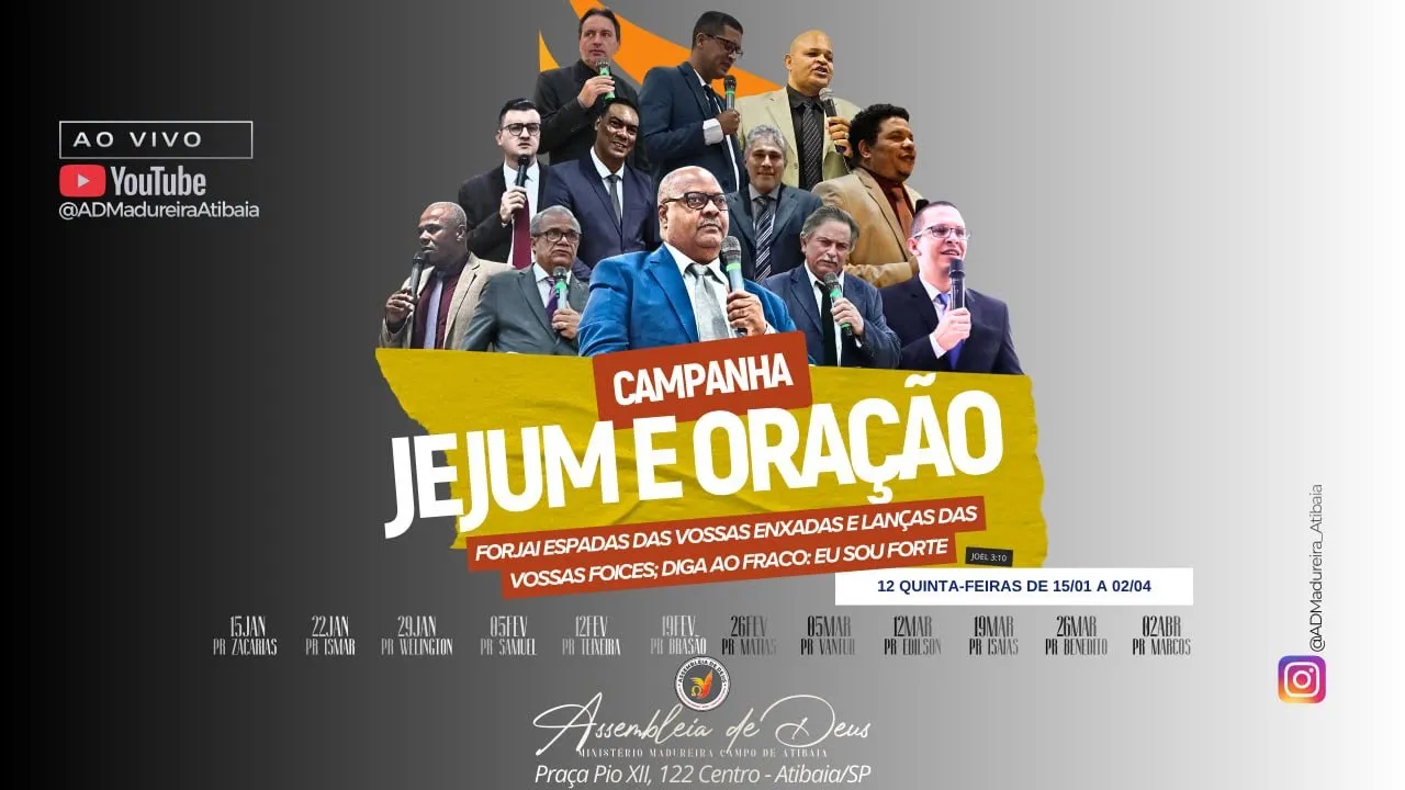 🔴 12ª Quinta da Campanha de Jejum e Oração | Pr. Marcos e Gildo Borges | AD Madureira Atibaia