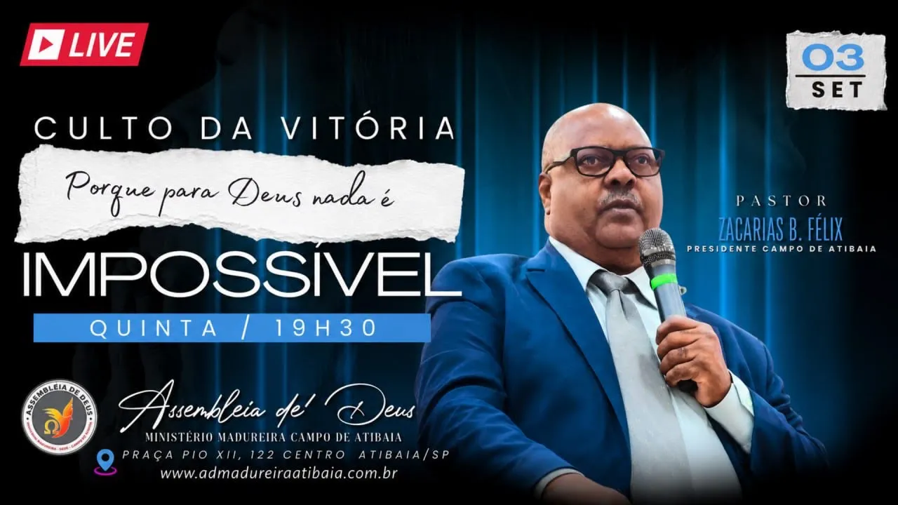 🔴 CULTO DA VITÓRIA AO VIVO | Para Deus nada é impossível | 03/09/2026 | Pr. Zacarias B. Félix