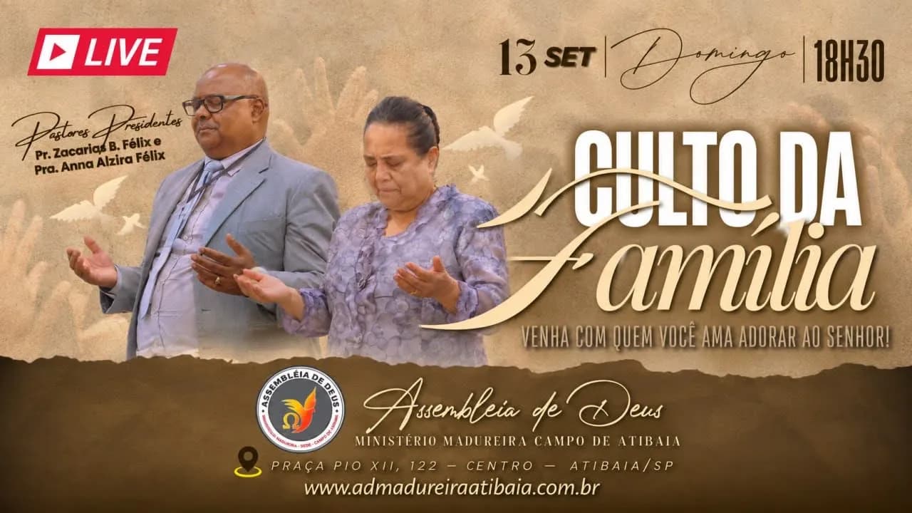 CULTO DA FAMÍLIA AO VIVO | 13/09/2026 | AD Madureira Atibaia