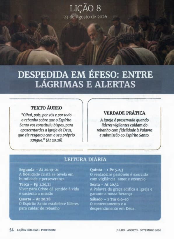 Arte da lição 8 — Despedida em Éfeso: entre Lágrimas e Alertas