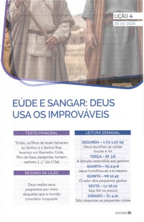 Arte da lição 4 — Eúde e Sangar: Deus Usa os Improváveis