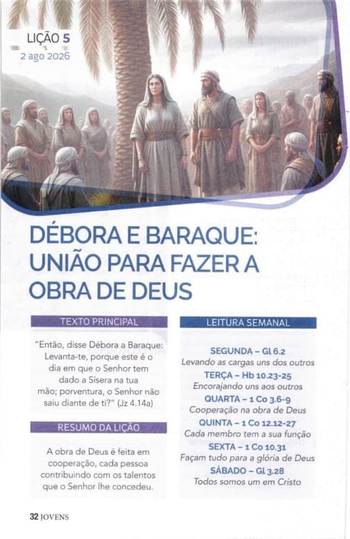 Arte da lição 5 — Débora e Baraque: União para Fazer a Obra de Deus
