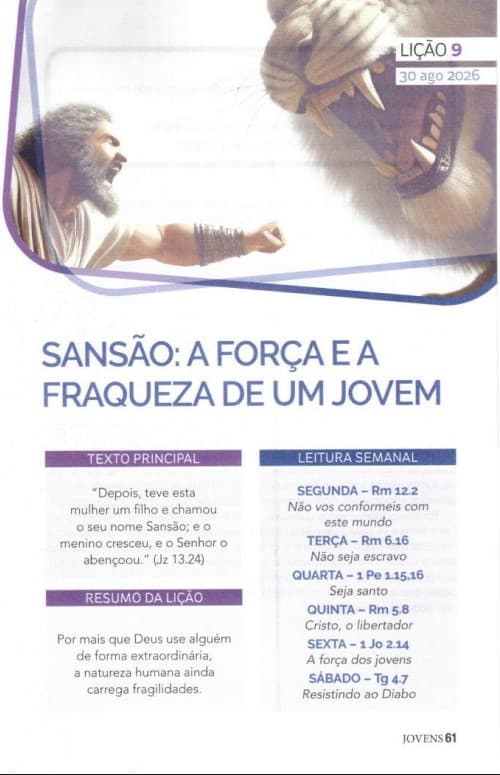 Arte da lição 9 — Sansão: A Força e a Fraqueza de um Jovem