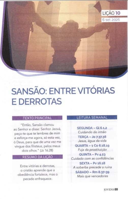 Arte da lição 10 — Sansão: Entre Vitórias e Derrotas
